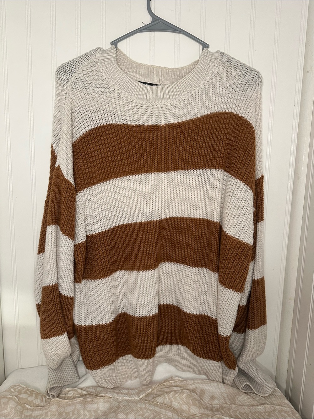 SHEIN Striped Crewneck Sweater in Brown & Cream 1 XL Like New